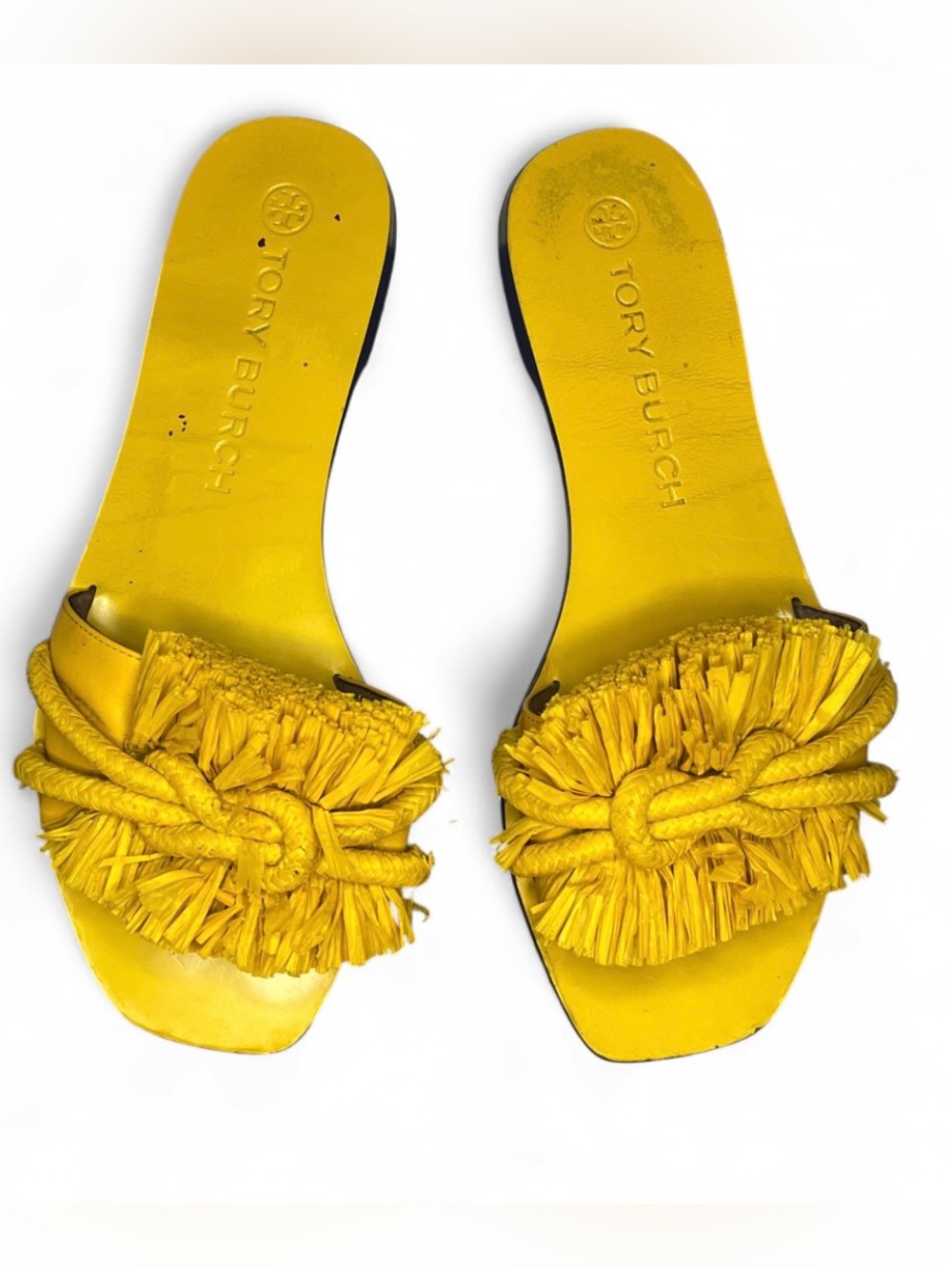 Women’s Tory Burch Mustard Yellow Rope Flat Slide Sandals Women’s Size 9.5 Shoes